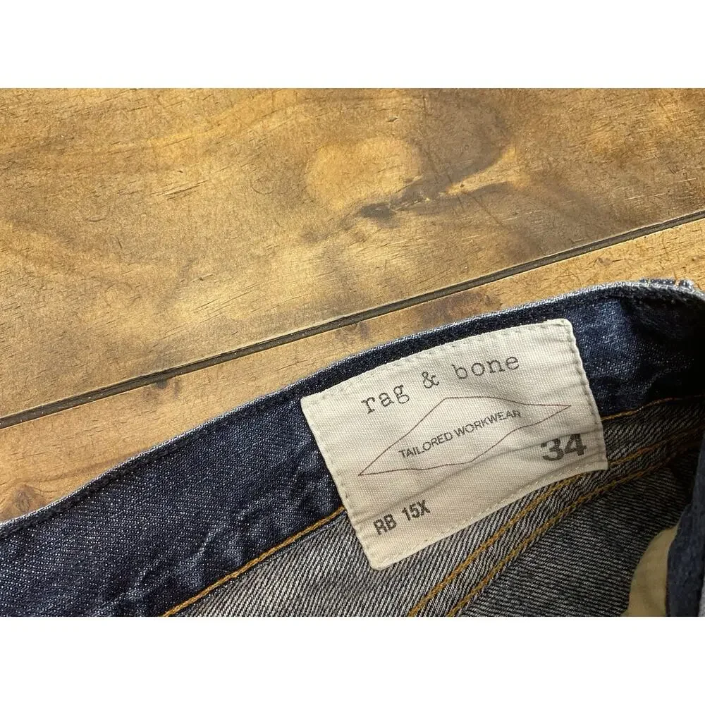Rag & Bone RB15X Mens Jeans Size 34 Cotton Blue Slim Straight Tailored Workwear